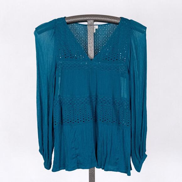Sundance Teal Cupro-Cotton Blouse & Cami Women's XS Eyelet Lace Boho Romantic - Picture 1 of 6